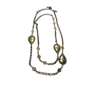 Chicos Catina Single Long Necklace Mixed Metal‎ Gold Silver Teardrop Beaded NWT
